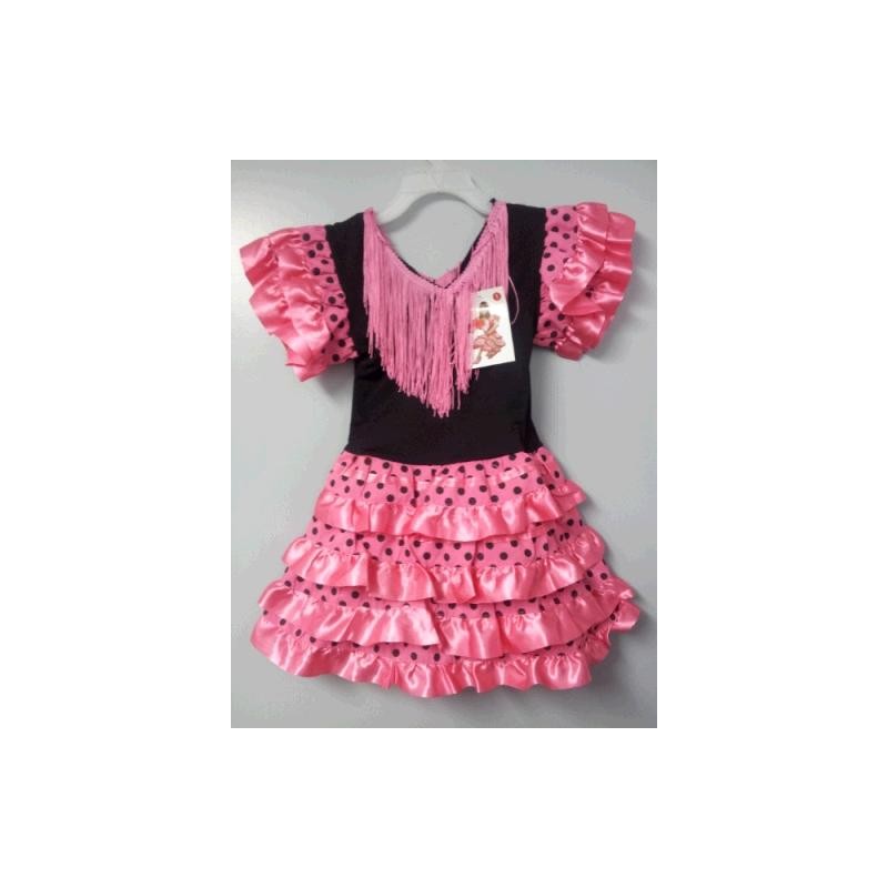 DISFRAZ SEVILLANA ROSA LUNAR NEGRO T-S