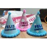 Gorro Feliz Cumpleaños Pompones Rosa y Azul