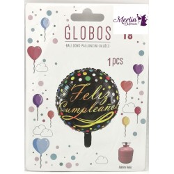 Globo Feliz Cumpleaños Negro Dorado 45 cm.