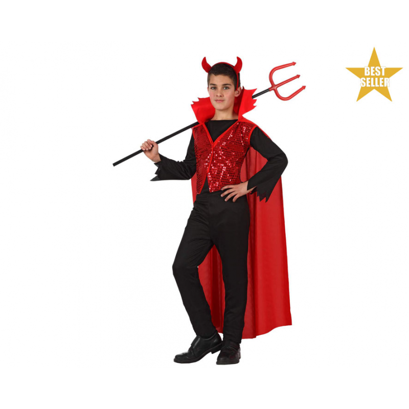 DISFRAZ DEMONIO NIÑO INFANTIL LENTEJUELAS ROJO