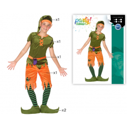 DISFRAZ DUENDE NIÑO INFANTIL NARANJA VERDE