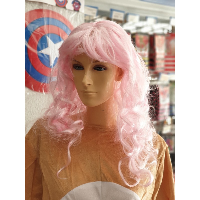 Peluca Rosa Ondulada Flequillo