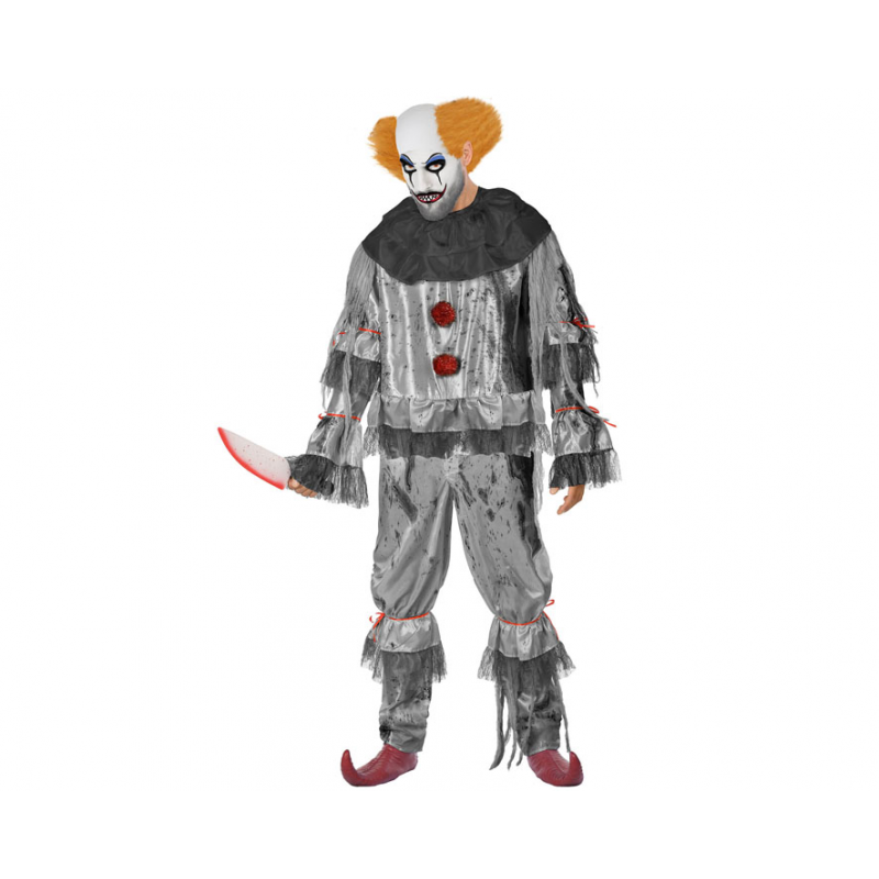 DISFRAZ PAYASO MACABRO GRIS ADULTO HOMBRE