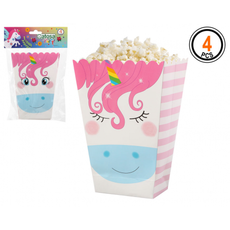 SET 4 CAJAS PALOMITAS DE CARTON UNICORNIO MULTICOLOR