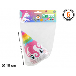 SET 6 GORROS DE CARTON UNICORNIO MULTICOLOR 10 CM DIÁMETRO