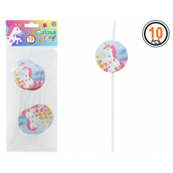 SET 10 PAJILLAS UNICORNIO MULTICOLOR 10 CM CON DECORACIÓN