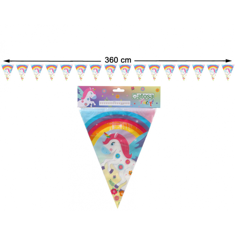 GUIRNALDA DE BANDERINES UNICORNIO MULTICOLOR 360 CM