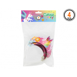 SET 4 TIARAS PRINCESA DE CARTON UNICORNIO MULTICOLOR
