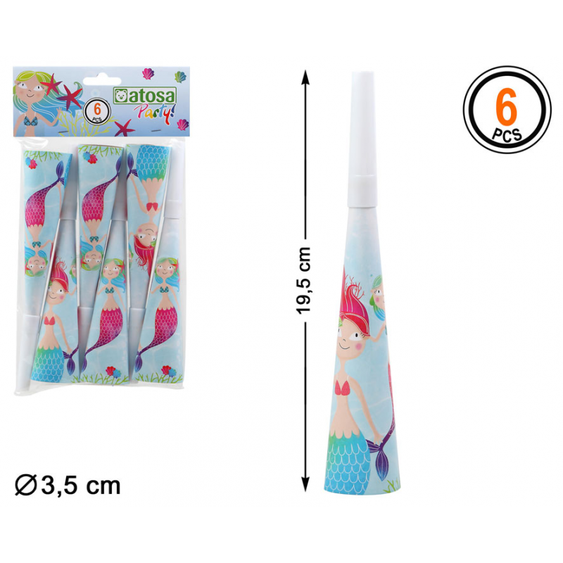 SET 6 CORNETAS DE CARTON SIRENAS DEL MAR 3