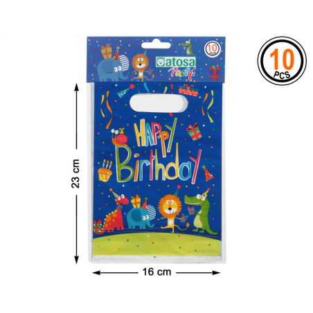 SET  10 BOLSAS DE CUMPLEAÑOS ANIMALES FELICES HAPPY BIRTHDAY