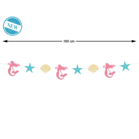 GUIRNALDA DE SIRENAS ESTRELLAS Y CONCHAS FONDO MARINO 160 CM