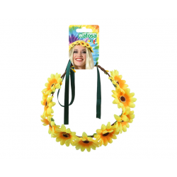 TOCADO DIADEMA FLORES HIPPIE AÑOS 60 AMARILLAS