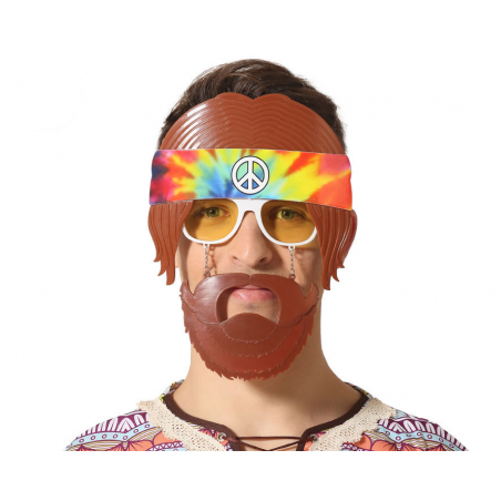 GAFAS HIPPIE AÑOS 60 CON PELO Y BIGOTE INCORPORADO