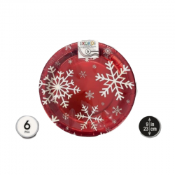 Plato Rojo Copo Nieve 23cm. pack 6uds