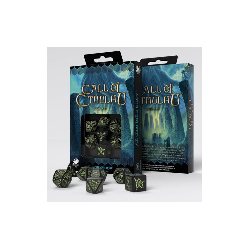 QW DADOS CTHULHU SET NEGRO BRILLO EN OSCURIDAD (7)