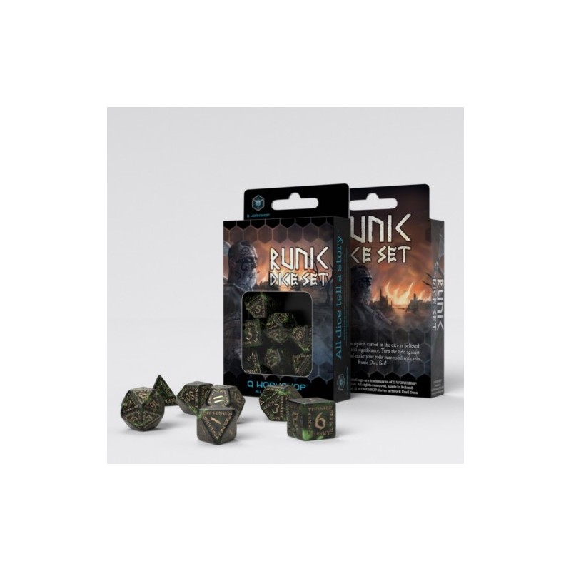 QW DADOS SET RUNIC BOTTLE GREEN & GOLD (7)