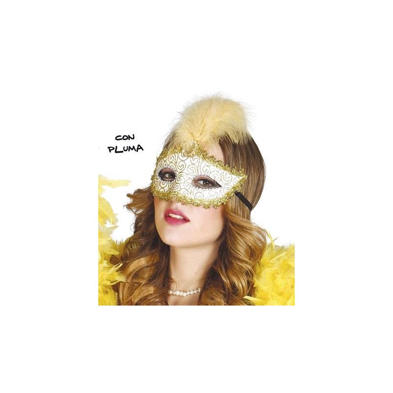 Antifaz Oro con Pluma