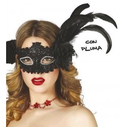 Antifaz Negro con Pluma