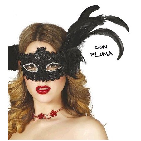 Antifaz Negro con Pluma