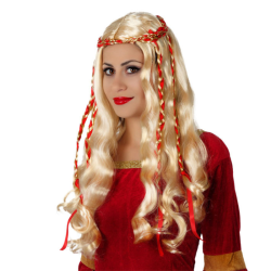 Peluca Medieval Rubia Trenzas Rojas