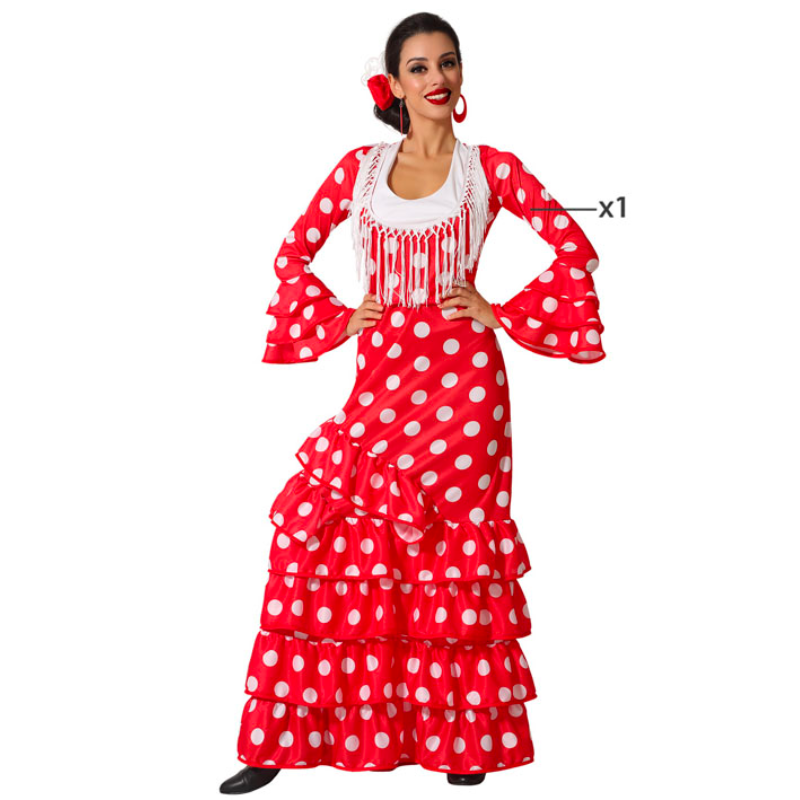 Disfraz de Flamenca Roja Adulta. Vestido de sevillana con lunares