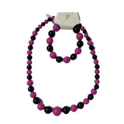 Conjunto Collar y Pulsera Fucsia Negro