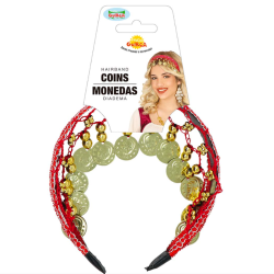 Diadema Roja con Monedas Doradas