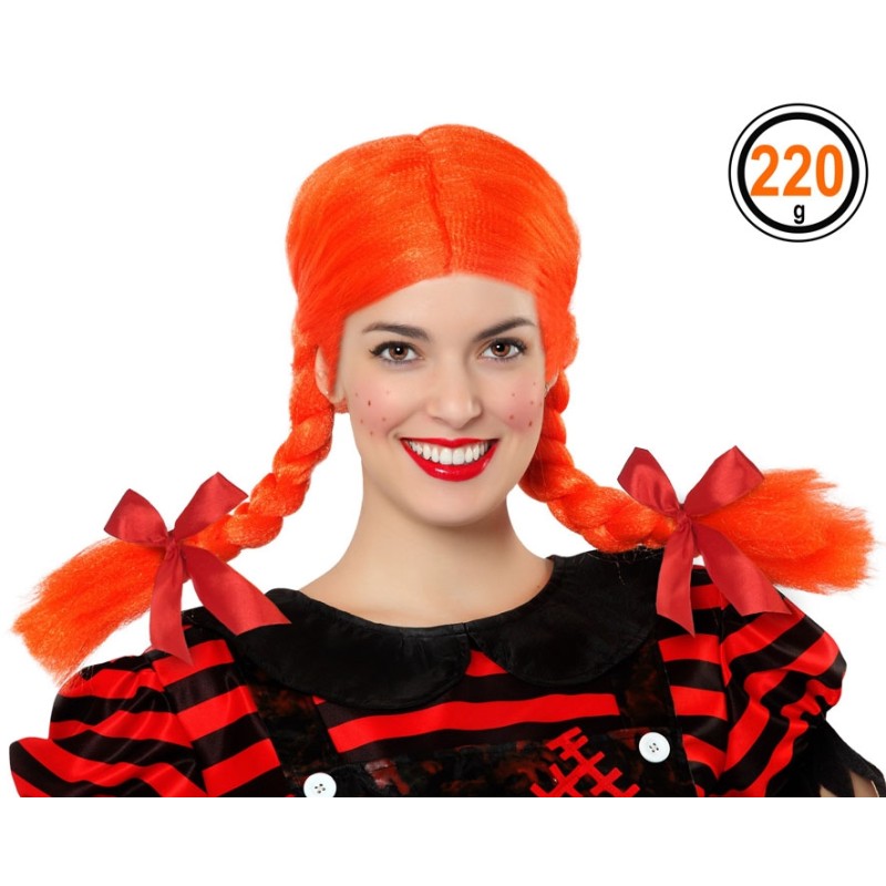 PELUCA NARANJA CON COLETAS Y TRENZAS