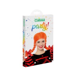 PELUCA NARANJA CON COLETAS Y TRENZAS