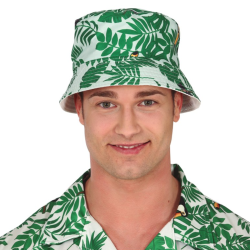 Gorro Hawaiano Blanco Estampado Palmeras - Adulto