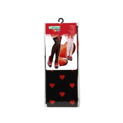 MEDIAS NEGRAS CORAZONES ROJO CON LAZO MUJER ADULTO
