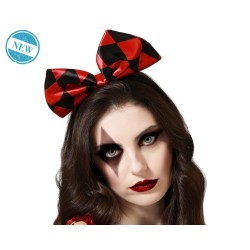 DIADEMA HALLOWEEN LAZO ROJO NEGRO BUFON ARLEQUINA
