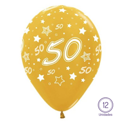 Globo Látex Número 50 Color Oro Metalizado - Bolsa 12 unidades