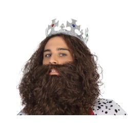 CORONA DE REY MAGO PLATEADA CON BISUTERÍA