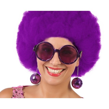 GAFAS REDONDAS CON BOLAS CARNAVAL MORADAS MUJER ADULTO