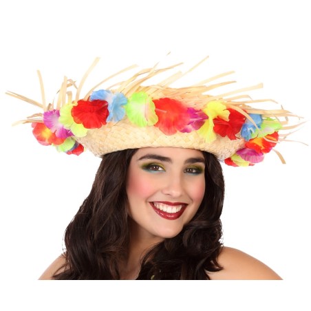 SOMBRERO HAWAIANO FLORES MUJER ADULTO