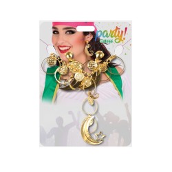 COLLAR Y PENDIENTES MONEDAS DORADAS CARNAVAL MUJER ADULTO