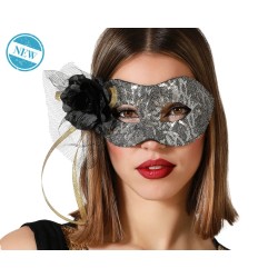 MÁSCARA ANTIFAZ VENECIADA PLATEADO CARNAVAL MUJER ADULTO