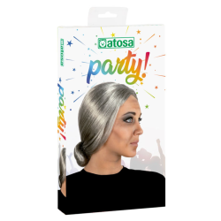 Peluca Gris Cano de Abuela con Moño