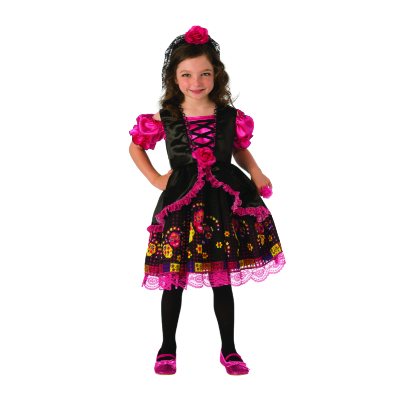Disfraz de Dulce Catrina Negro y Rosa Infantil