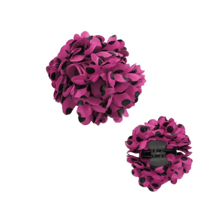 Flor de Sevillana Fucsia Lunares Negros con Pinza