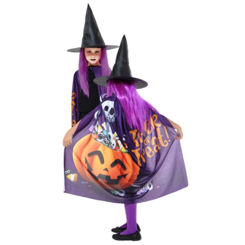 Set Truco o Trato Morado - Capa + Gorro de Bruja