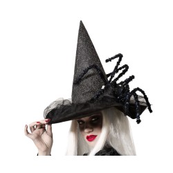 SOMBRERO DE BRUJA NEGRO CON ARAÑA MUJER ADULTO