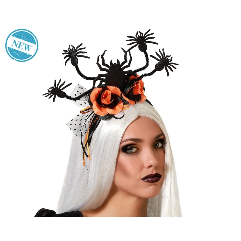 DIADEMA HALLOWEEN NARANJA ARAÑAS MUJER ADULTO