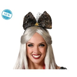 DIADEMA HALLOWEEN PAJARITA NEGRO Y DORADO ARAÑAS MUJER ADULTO