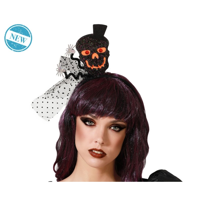 DIADEMA HALLOWEEN CALAVERA NEGRO Y NARANJA MUJER ADULTO
