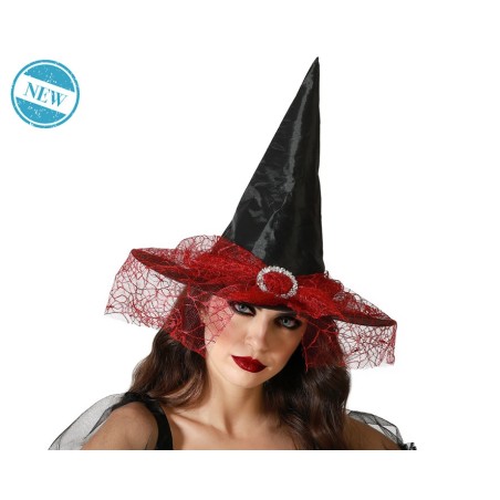 SOMBRERO DE BRUJA ROJO NEGRO TELARAÑA