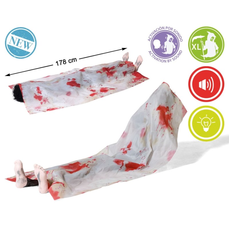 ACCESORIO DECORACIÓN HALLOWEEN MONSTRUO SÁBANA LUZ SONIDO Y MOVIMIENTO