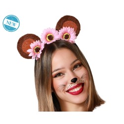 DIADEMA OREJAS Y FLORES ROSAS