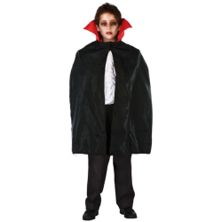 Capa de Vampiro Negra con Cuello Rojo 70 cm - Accesorio de Disfraz de Halloween para Niños y Adultos